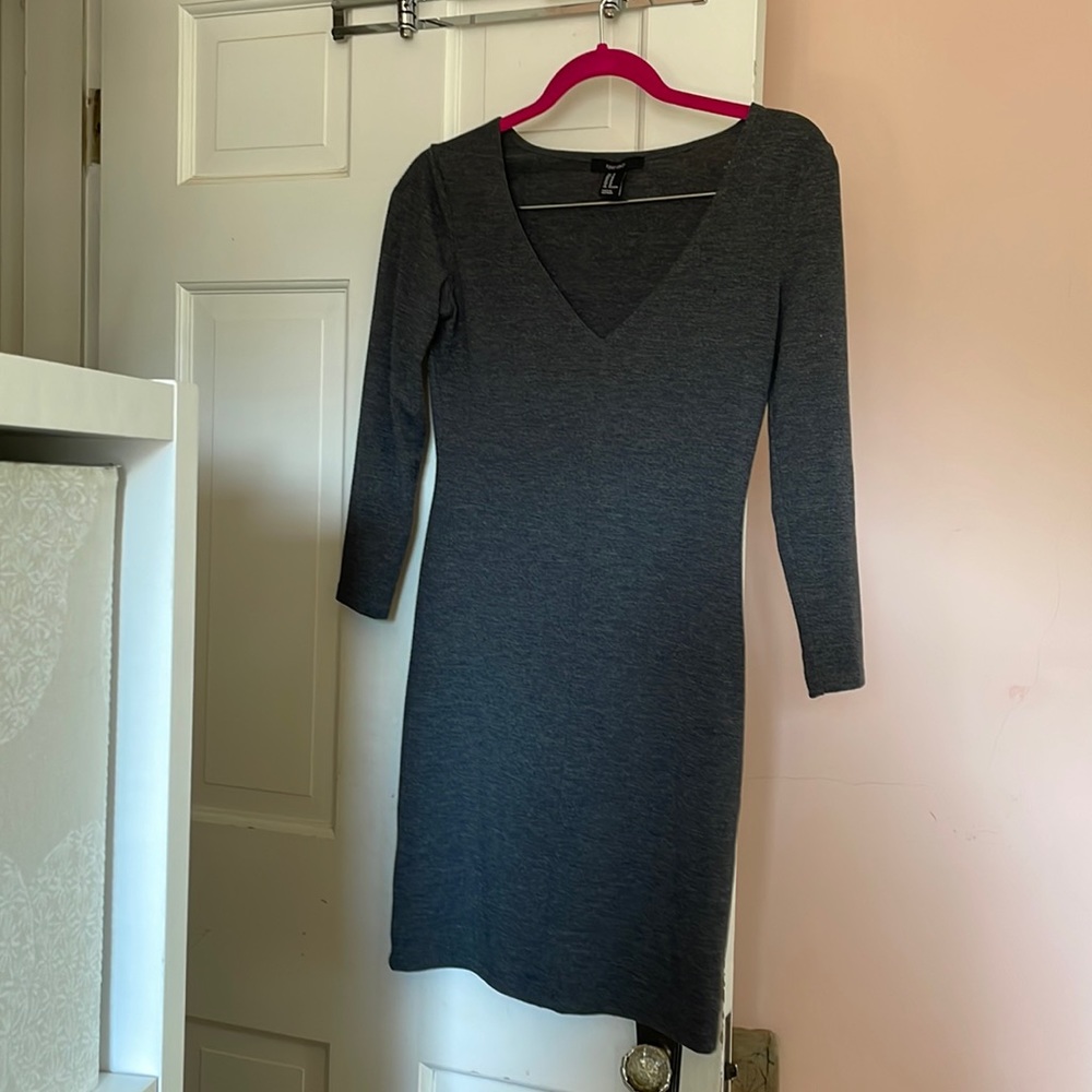 Grey 3 Quarter Length Sleeve Mini Dress